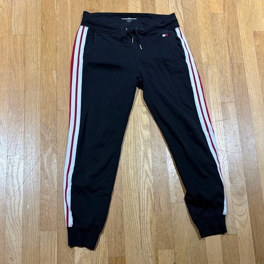 Tommy Hilfiger Black Joggers with Red & White Side Stripes